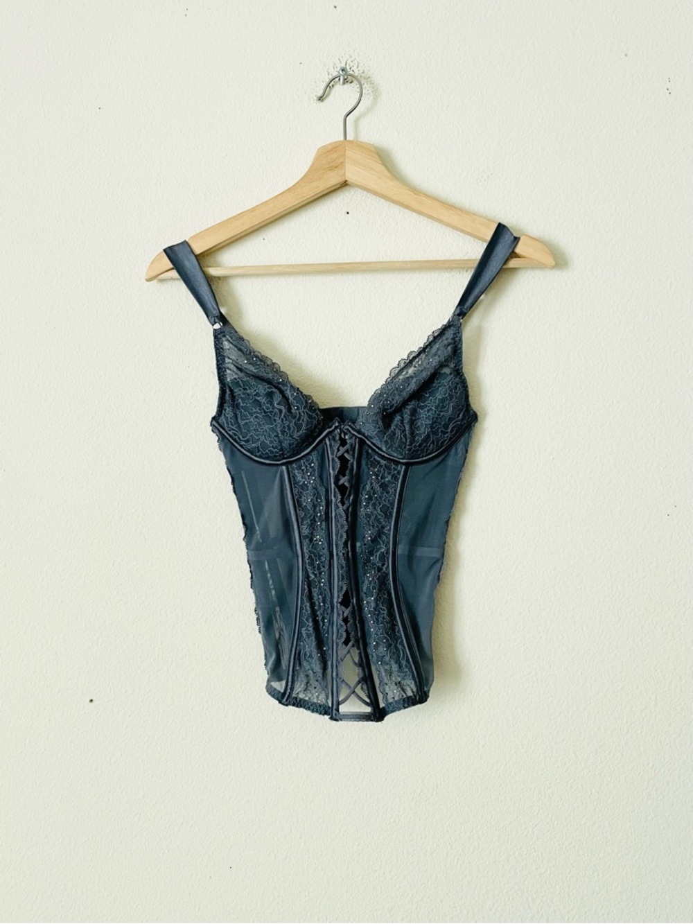 Victoria’s Secret 34B grey embellished rhinestone corset bra top